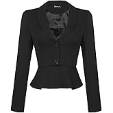 Allegra K Cropped Blazer for Women's Work Lapel Collar Long Sleeve Peplum Ruffles Office Suit Jacket
