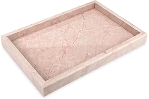 HESHIBI Marble Bathroom Vanity Tray, Natural Luxury Vanity Home Kitchen Bathroom Table Tray, Stone Decorative Countertop Dresser Trays for Key Coffee Perfume Jewelry Makeup (Pink/Cream Rose, 12"x 8" x1.2")