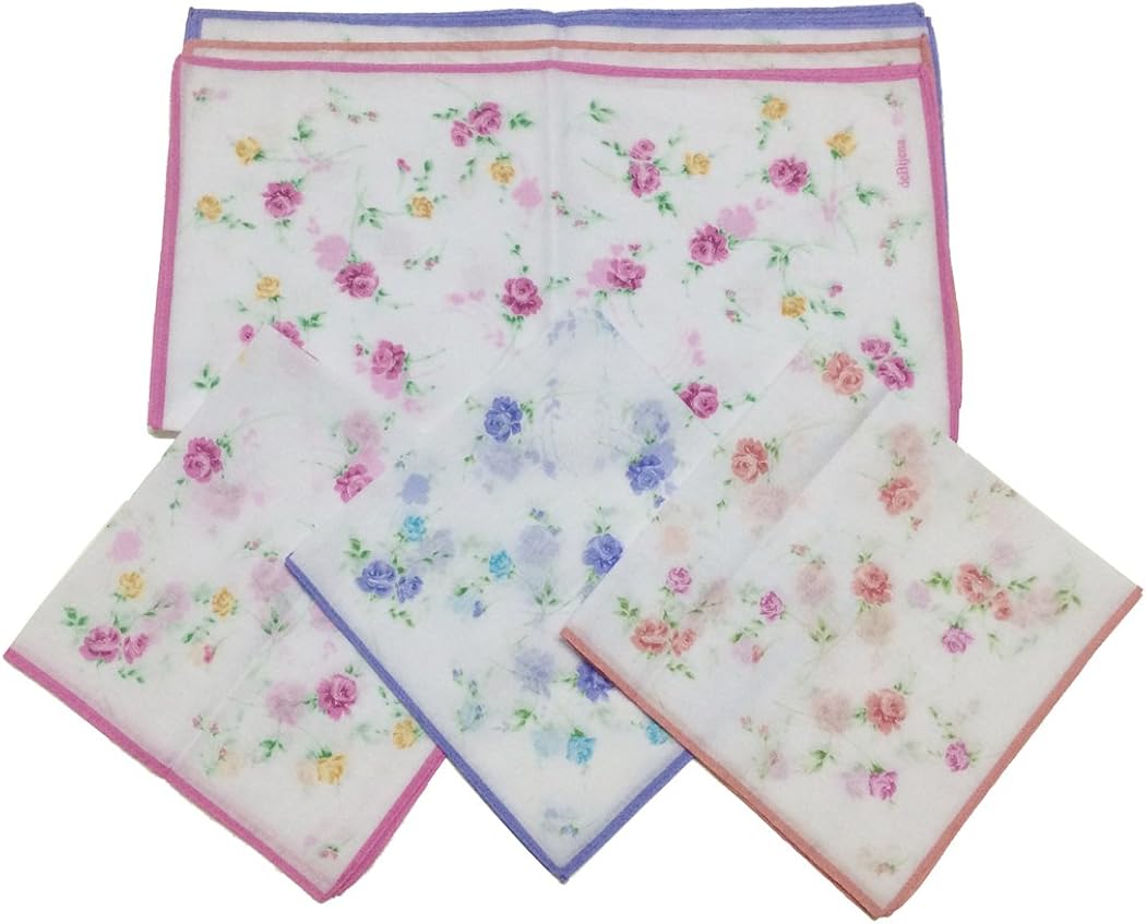 OWM Handkerchiefs Rose Printed Pure Cotton Ladies Handkerchiefs Bulk