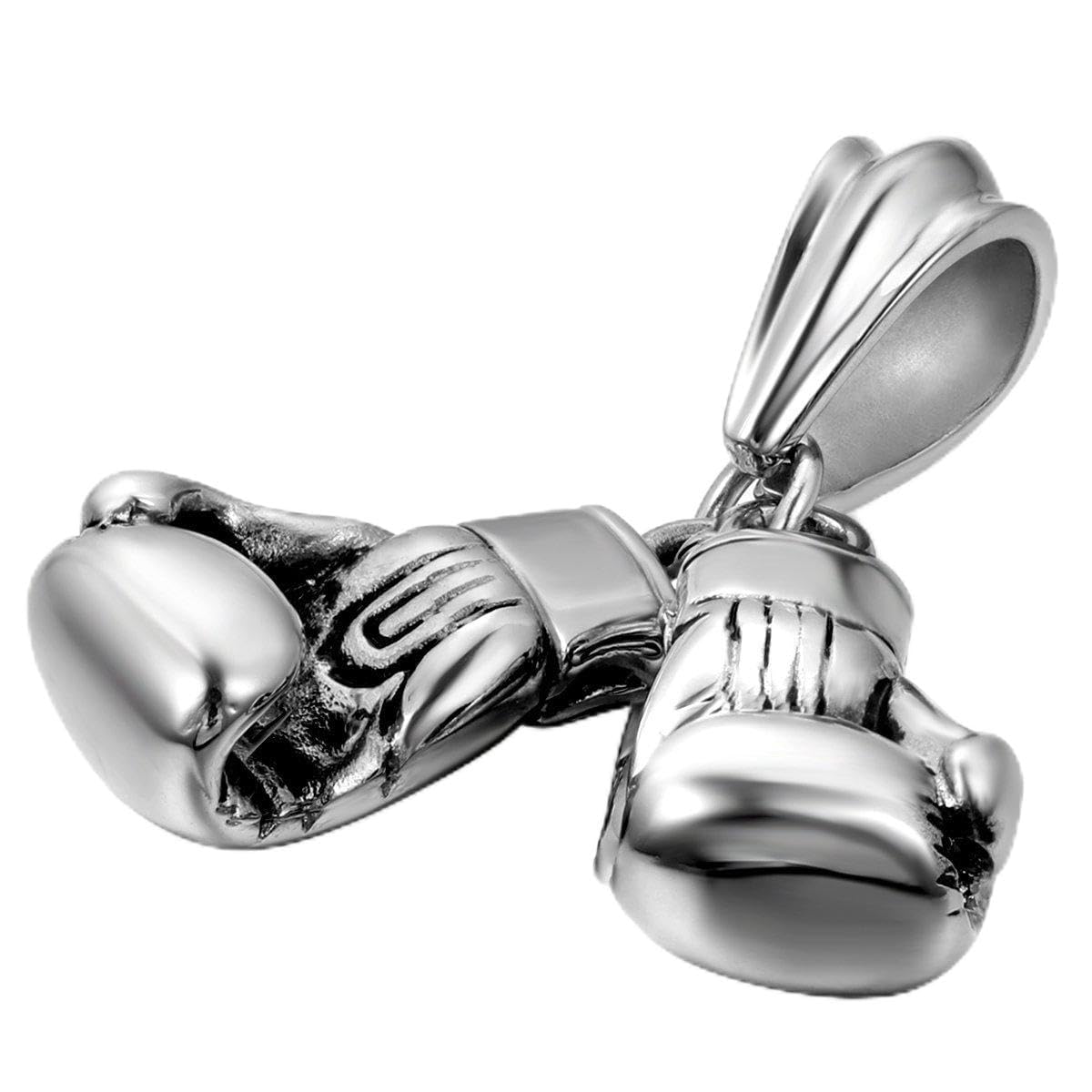 JewelryWe Mens Punk Stainless Steel Boxing Glove Pendant Necklace, Silver, 22 Inch Chain