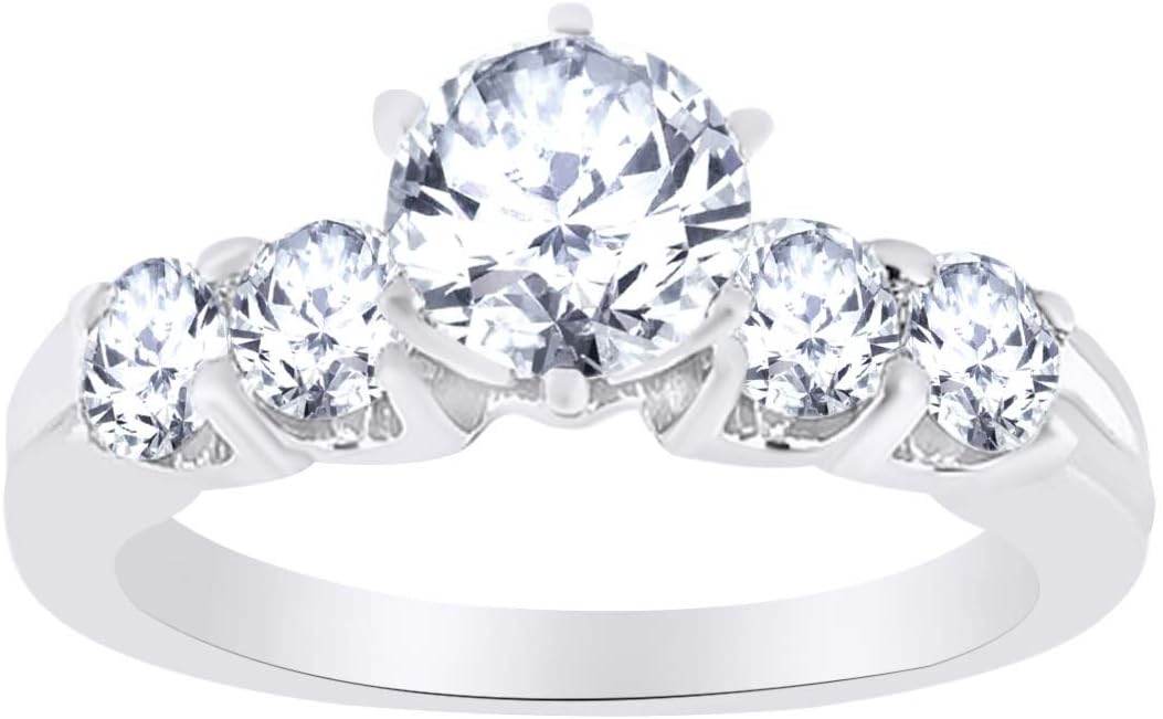 AFFY Round White Moissanite (0.9 Cttw) Diamond Engagement Ring in 14k Solid Gold