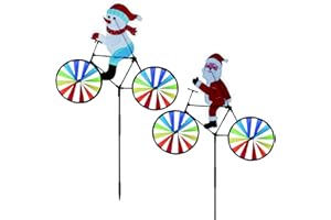 JREMREO 2 Pack 20 Inches Christmas Santa & Snowman Bike Spinner Decorations Pinwheels with Stakes Windmill Wind Spinners Outdoor for Yard Garden Lawn, Large Pin Wheels Christmas Accessories Gifts for Kids