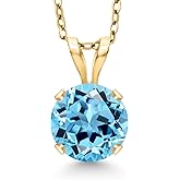 Gem Stone King 14K Yellow Gold Swiss Blue Topaz Pendant Necklace for Women | 1.00 Cttw | Gemstone November Birthstone | Round 6MM | With 18 Inch Silver Chain