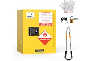 YOEXTO Fireproof Storage Cabinet 12 Gallon, 18" x 18" x 22" Galvanized Steel Flammable Cabinet, fire Resistant Cabinets, Chemical, Yellow