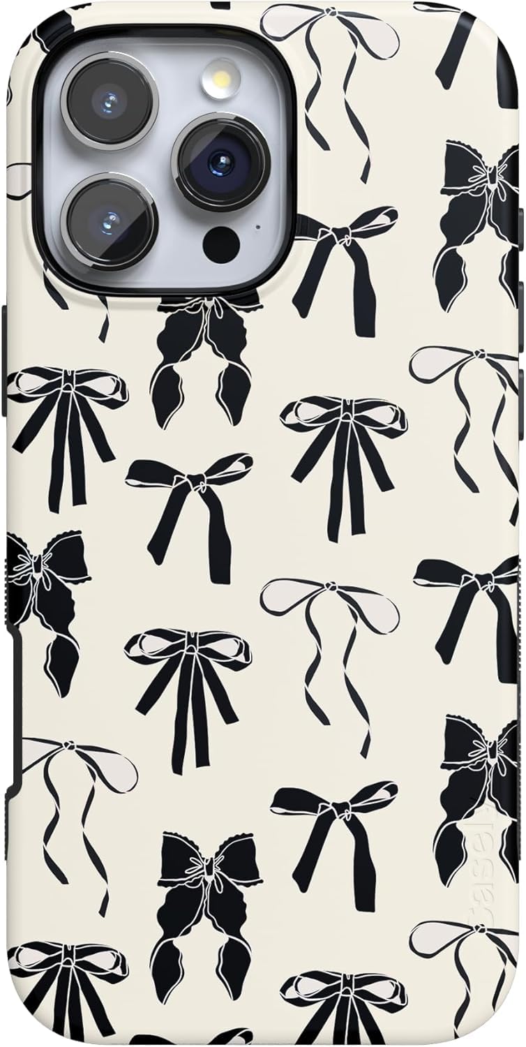 Casely iPhone 16 Pro Case | Goth Girlie | Black Bows | Bold Protective Design | Compatible with MagSafe