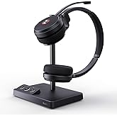 Yealink WH62 Dual UC DECT Wireless Headset, 525 ft Long Range, Work Headphones with Base, 2X Noise Canceling Mic for IP Phone and Computer, Office Headsets Call Control, Ringer,14H Talk Time