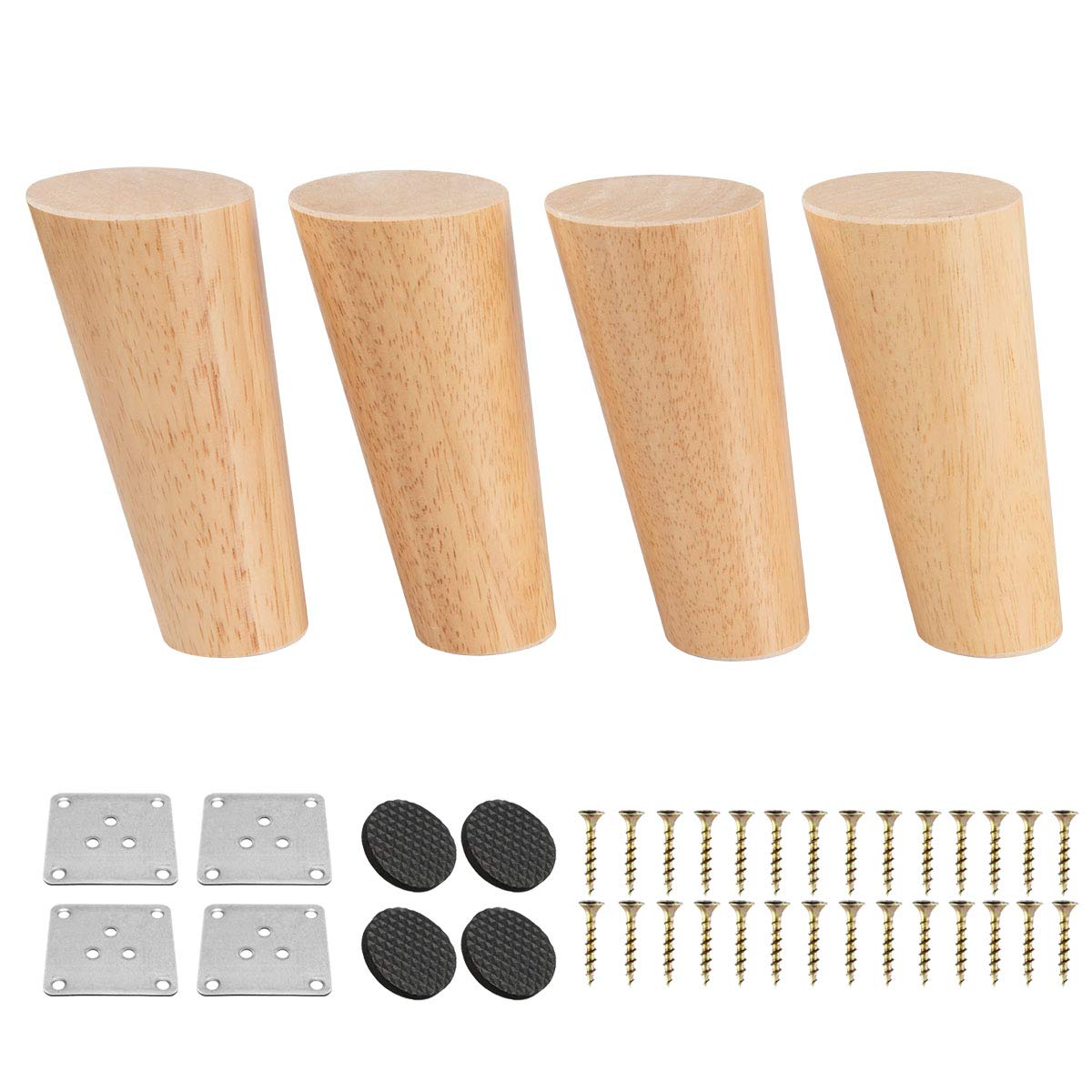 Btowin 12 inch Solid Wood Furniture Legs, 4Pcs Mid-Century Modern Round Wooden Replacement Feet with & Mounting Plate & Screws for Sofa Couch Armchair Cabinet TV Stand