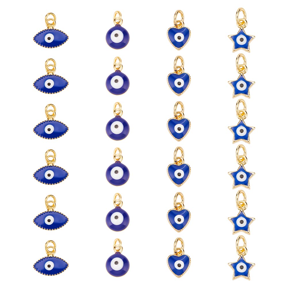 DICOSMETIC Marine Blue Evil Eye Pendant With 24Pcs Heart/Star/Round/Eye Beads - Brass Enamel Charms for DIY Jewelry Making and Craft, Hole: 2.5~3mm