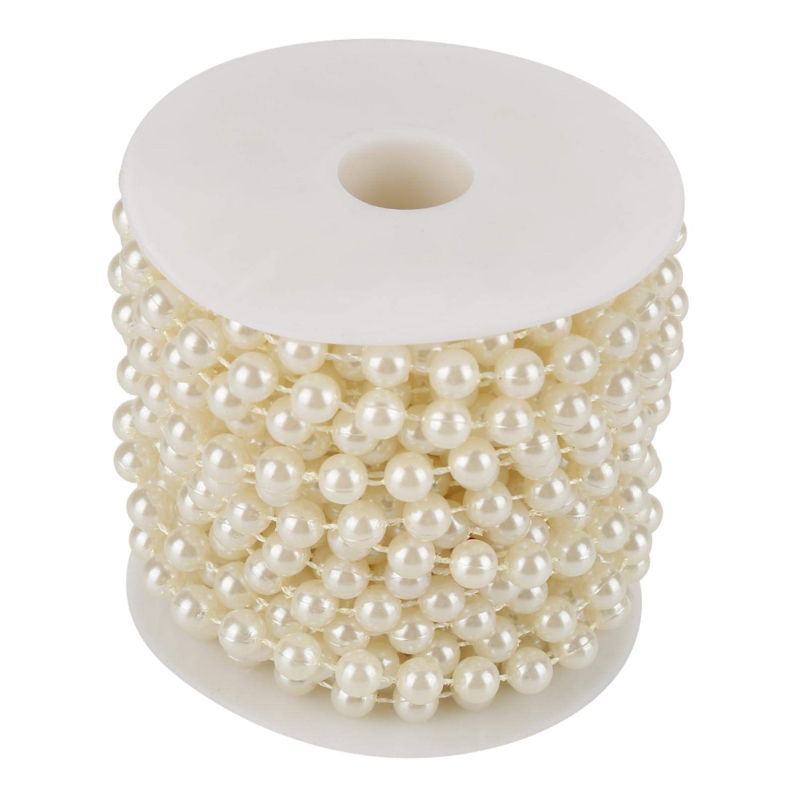 Pearl Beads String Chain Garland, 10m/roll Grinding Pearl Wire Beads Garland String DIY Wedding Decoration for Party Home Decoration 8mm (Beige)
