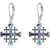 YFN Cross Earrings Sterling Silver Dangle Drop Leverback Cross Earrings Religion Jewelry Christians Gifts for Women Men