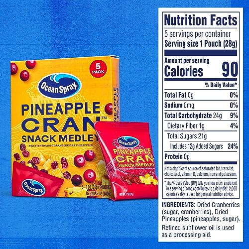 OCEAN SPRAY® PINEAPPLE CRAN™ SNACK MEDLEY, CRANBERRY AND PINEAPPLE DRIED FRUIT SNACK, 1 OZ POUCHES, 5 COUNT