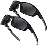 FEISEDY 2 Pack Bifocal Reader Sunglasses for Men Wrap Around Design Sun Readers Sports/Outdoor/Driving/Fishing B0303