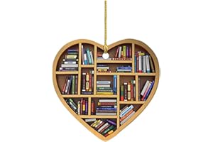 NT-LING Book Lover's Heart Ornament, Acrylic Tree Ornament Gift for Her Librarian, Vintage Book Halloween, Thanksgiving, Gift