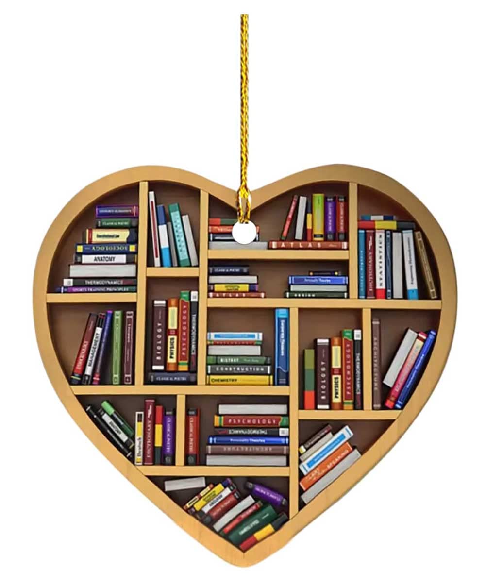 Book Lovers Heart Acrylic Tree Ornament Gift for Her Librarian, Reading Vintage Book Christmas Ornament, Suitable for Halloween, Thanksgiving, Christmas