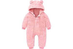 Mokitoni Baby Fleece Jumpsuits Infant Bear Ear Snowsuit Newborn Hooded Romper Warm Coat