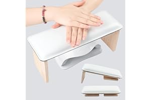 heemeei Wood Foldable Arm Rest for Nails, Nail Arm Rest for Nail Tech,Solid Wood with PU Leather Soft High-Density Sponge,Nail Pillow Professional for Nail Art Table Desk for Nail Salon(White)