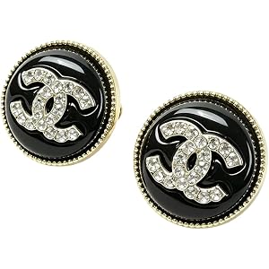 Black Enamel Gold Frame Button Stud Earrings, Sparkling Rhinestone Geometric Women Daily Jewelry