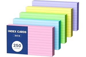 AIDUNMIS 3x5 Index Cards Colored Note Cards, 250 PCS Ruled Index Cards 3x5, Lined Index Flashcards 3 x 5, Color Flash Cards for Studying, Lined on Front, Blank on Back, 3 x 5 Recipe Card, Notecards for Office