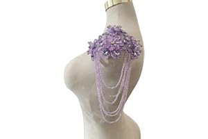 Jpumley.pksn Handmade 3D Three-Dimensional Flower Rhinestones Applique Sewing Crystal Fringe Beads Sequins Patches Accessory for Wedding Dresses DIY Decorative 6X10inches 1PCS/Bag (Light Purple)