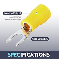 Chanzon UL Listed Insulated Fork Terminals #10 M5