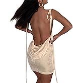 JUMISEE Women Sexy Backless Draped Mini Dress Elegant Sleeveless Spaghetti Strap Bodycon Evening Dress Club Party Dress