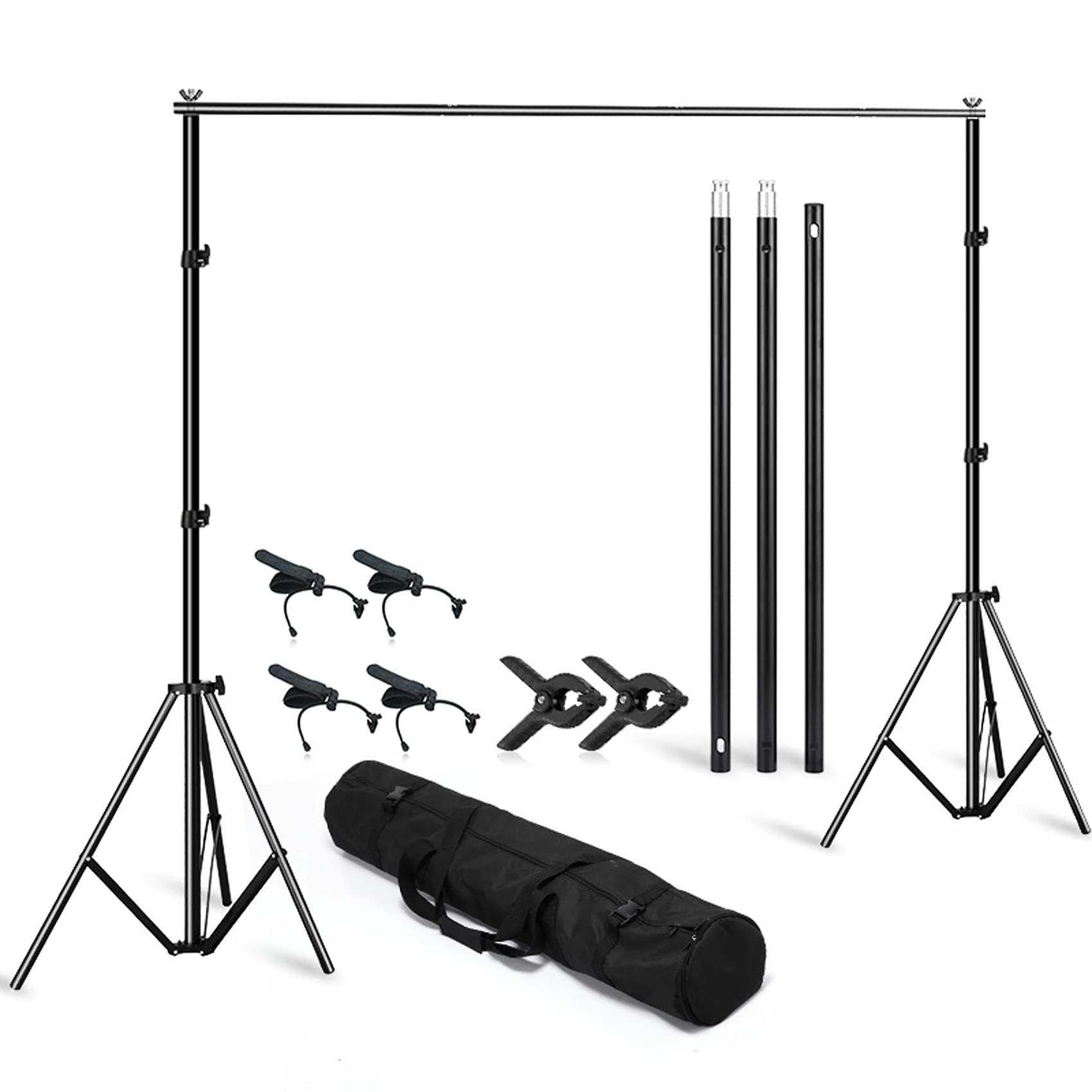 Selens 2x2m Adjustable Photography Background Support System Kit 6.6x6.6ft with Carry Bag 2 Backdrop Stand 2 Spring Clamps 4 Backdrop Clips for Photo Studio Video Recording Birthday Party