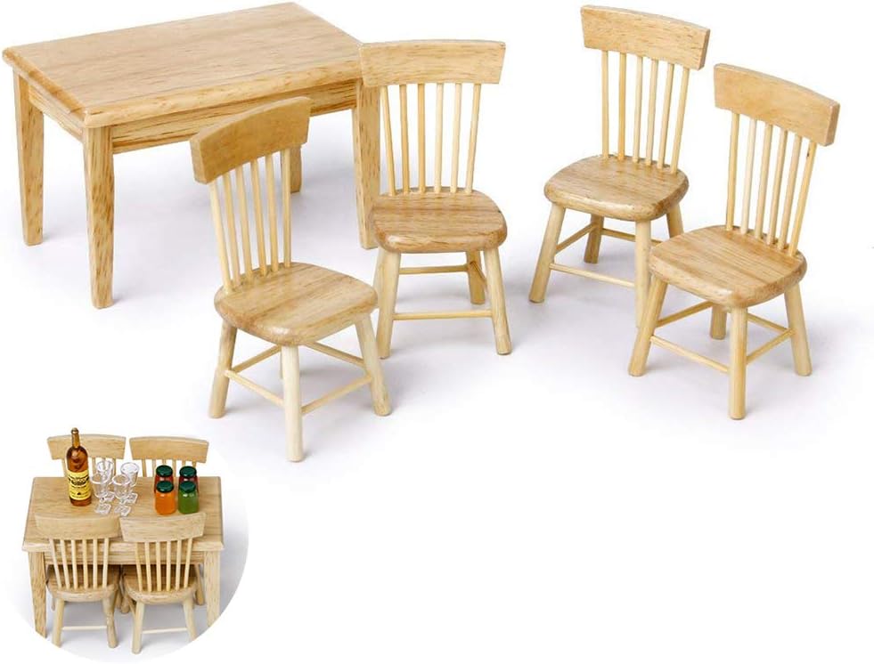 5PCS Doll House Dining Table And Chairs Miniature Dining Table Chair