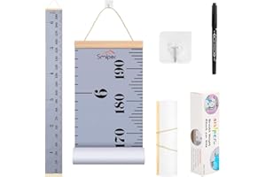 Smlper Growth Chart for Kids,Child Height Chart Ruler for Wall,White Grey Wood Frame Fabric Canvas Height Measurement Ruler for Kids Nursery Room,Removable Wall Decor 79"x7.9"