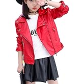Elife Girls Fashion PU Leather Motorcycle Jacket Children's Outerwear Slim Coat 2-12 Years