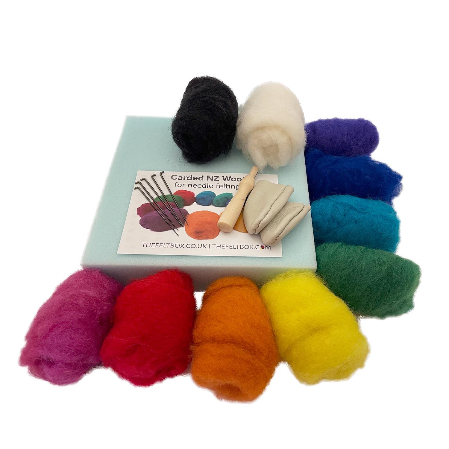 The Felt Box Needle Felting Starter Kit for Adults – 10 Bright Wool Colours (100g) with Felting Needles & High-Density Foam Mat – Beginner DIY Felting & Craft Kit