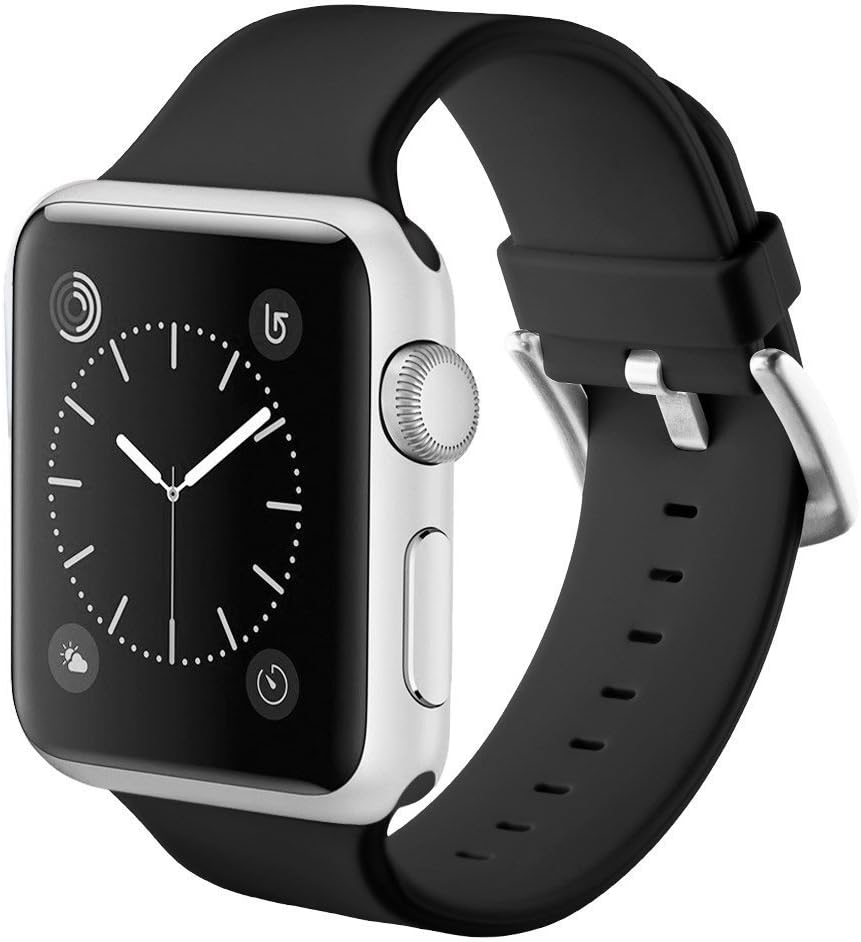 Noya Replacement Watch Band for Apple Watch Series 1 Series 2 Series 3, Soft Silicone Replacement Sport Wristband Wrist Strap with Buckle Clasp for iWatch M/L (42mm, Black)