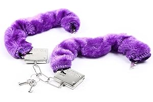 Bedroom Fitness Kit with Cuffs and Eye Cover, Comfy Furry Role Playing Set for Party Games (Purple)