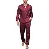 TeJoyce Mens Silk Pajama Set Satin Pajamas Set for Men Long Sleeve Button-Down Sleepwear Loungewear with Pants