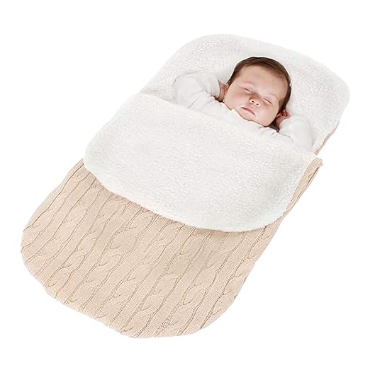 Mooyii Neugeborenes Baby Gestrickt Wickeln Swaddle, Herbst Winter Dick Fleece Decke Schlafsack für Maxi-Cosi, Römer, für Kinderwagen, Buggy, Babytrage, Z.B. Manduca Oder Babybett