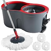 MENSHINE 360&deg; Spin Mop and Bucket Set Cleaning System,Mop and Bucket with Wringer Set for Home,Wet Dust Mop for Floor Cleaning with 4 Mop Heads