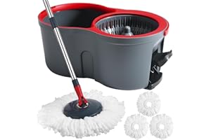 MENSHINE 360° Spin Mop and Bucket Set Cleaning System,Mop and Bucket with Wringer Set for Home,Wet Dust Mop for Floor Cleaning with 4 Mop Heads