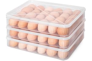 LIYYOO Deviled Egg Containers With Lid, Egg Holder For Fridge,Egg Organizer for Refrigerator,Clear Stackable Plastic Egg Carton,Egg Storage Container,Reusable Egg Tray Egg Box(3 Packs, 72 Eggs)