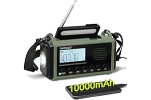 BENSS 10000mAh NOAA Emergency Crank Weather Radio, Hand Crank, Battery Operated, USB Charger, SOS Alarm, AM/FM/Shortwave, LED Flashlight and Reading Lamp for Home and Outdoor Emergency（Army Green）