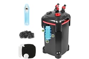 PONDFORSE 264GPH Canister Filter, 3-Stage External Aquarium Filter Ultra-Quiet Water Circulation Cleaning Machine with Media for Fish Tanks and Aquariums Up to 75 Gallons (264GPH)