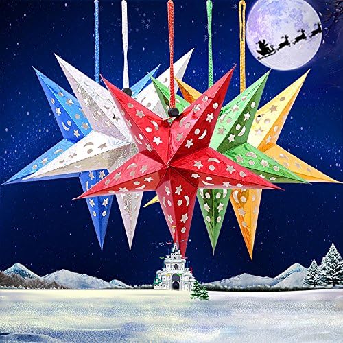 Paper Star Lampshade for Christmas Party Holloween Birthday Home Handmade Hanging Decorations Colorful 5PCS