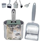 Vitisyao 4-in-1 Cat Litter Scoop with Holder | Metal Litter Scoop Includes Portable Small Broom and Dustpan Set, Heavy Duty Stainless Steel Kitty Litter Scooper