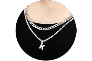 SENRAN Layered Initial A-Z Letter Necklace for Men Stainless Steel Figaro Twist Rope Chain18-20 inch Personalized Letter Charm Pendant Jewelry Gift for Women