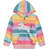 RETSUGO Girls Zip Up Hoodie Jacket Toddler Unicorn Rainbow Sweatshirt Kids Hooded Coat Casual Outerwear Size 2-7 Years