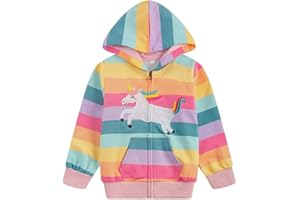RETSUGO Girls Zip Up Hoodie Jacket Toddler Unicorn Rainbow Sweatshirt Kids Hooded Coat Casual Outerwear Size 2-7 Years