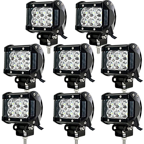 Spot Led Light Bar, JAHURD 8Pcs 4 Inch 18W Led Work Light bar 12V Led Pods Cubes Driving Fog Light Square Lamp for offroad 4×4 Truck Motorcycle Pickup SUV ATV Jeep Boat Marine-Waterproof IP67