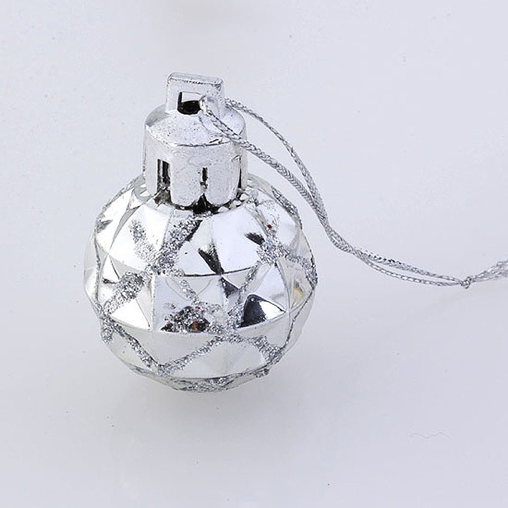 Yoption 12Pcs 28MM Christmas Ornaments Plastic Glitter Shiny Balls Hanging Xmas Tree Decoration Ornament Balls Baubles (Silvery)