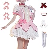 COLSA Women Girls Pink Dress Cosplay Costume Anime Uniform Skirt Halloween Outfits with Gloves Socks