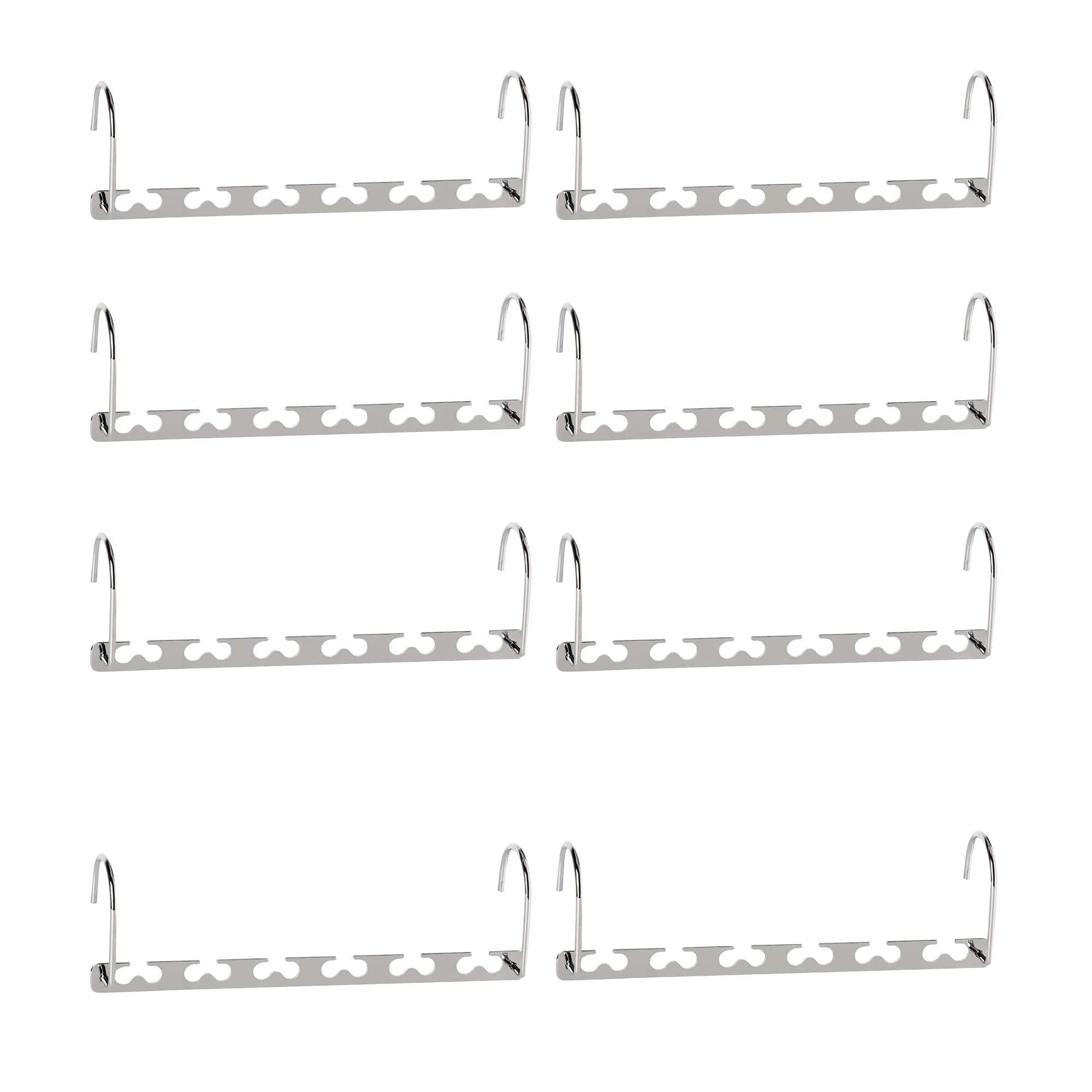 JAMES Strong Metal Hangers With Two Hooks & Space Saving Design Ideal For Wardrobe Clothes, Coats | Magic Space Hangers | Wardrobe Organiser | Coathangers Adult (Pack of 8)