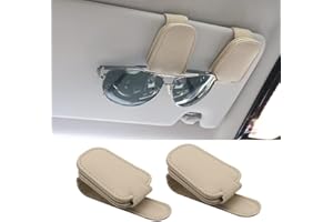 SUNCARACCL 2 Pack Sunglass Holder for Car Visor, Magnetic Leather Glasses Eyeglass Hanger Clip for Car, Sunglasses Holder and Ticket Card Clip for Car Visor Accessories (Beige)