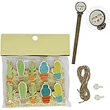 Zhi Jin 10pcs/Set Cute Wooden Clip Pegs Clothespins for Photo Album Postcard Note Paper Decor Clamp with Rope and 2Pcs Non-trace hooks, Cactus